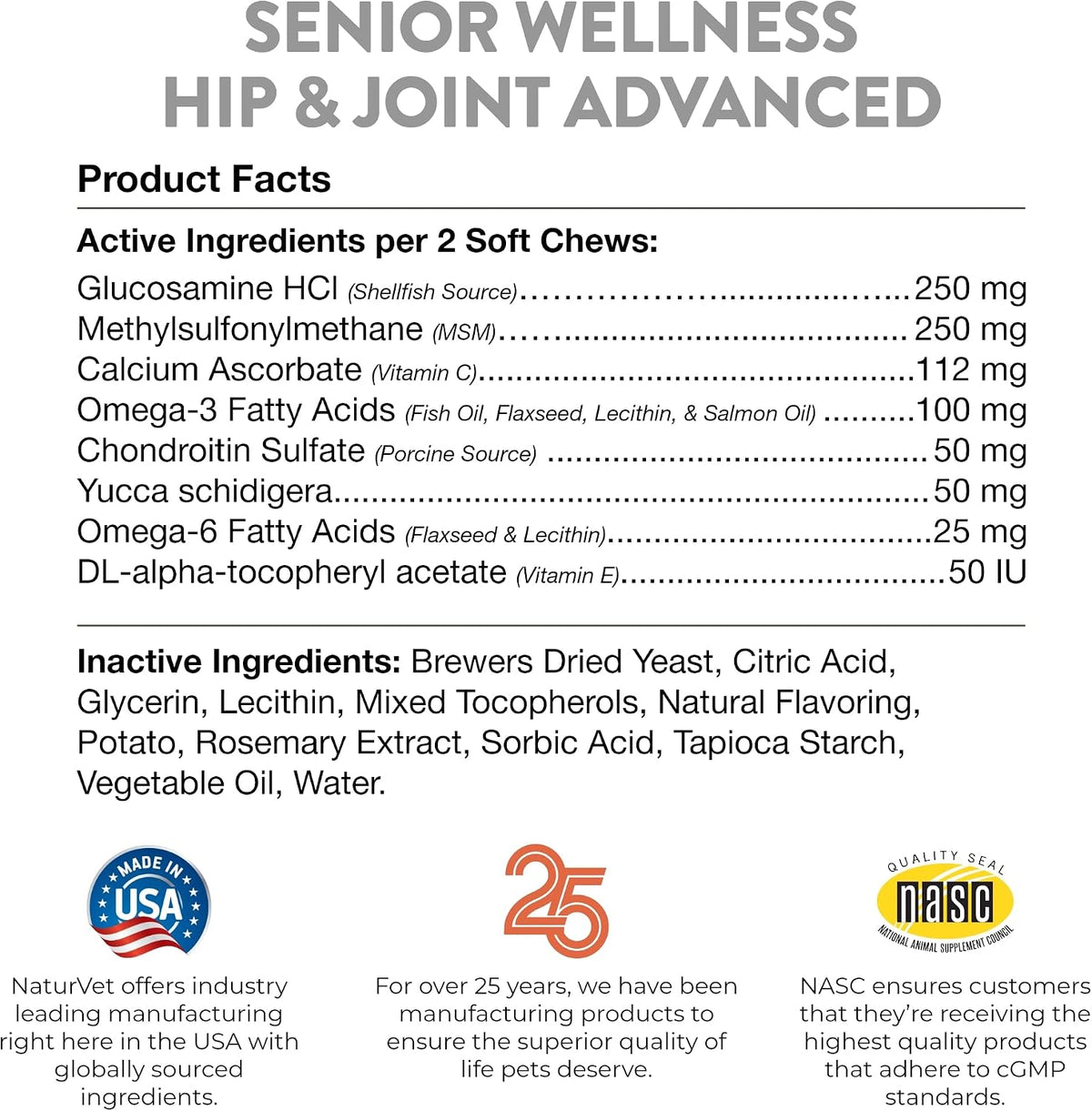 NaturVet Senior Dog Wellness Hip & Joint Advanced Plus - 120 Soft Chews