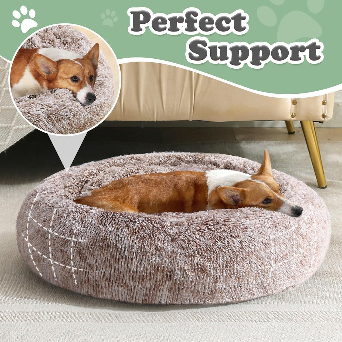 JOLLYVOGUE Dog Beds Large Sized Dog, 36 inches Calming Soft Anti-Anxiety Donut Dogs Bed, Washable Round Fluffy Cushion for Large Pets, Fits up to 80 lbs Pets