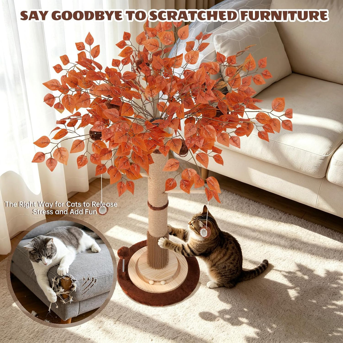 46" Extra Tall Cat Scratching Post with Toy for Large and Adult Indoor Cats