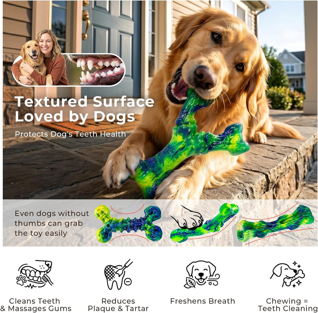 Kseroo Dog Chew Toys, 3-Pack, Peanut Butter, Medium & Large Dogs, Green | Indestructible, Heavy Duty, Rock-Hard Solid Nylon Bones for Medium/Large Dogs 25-100lbs, Tough, Long-Lasting, Keep Them Busy