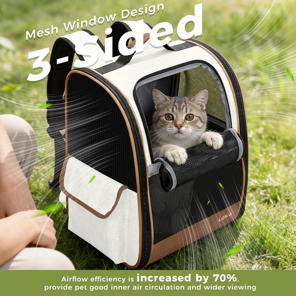 Lekereise Cat Backpack Carriers, Dog Carrier Backpacks with Breathable Mesh for Small Medium Large Cats Dogs Puppy Up to 25 Lbs, Pet Foldable Carrying Backpack Ventilated for Travel Hiking Collapsible