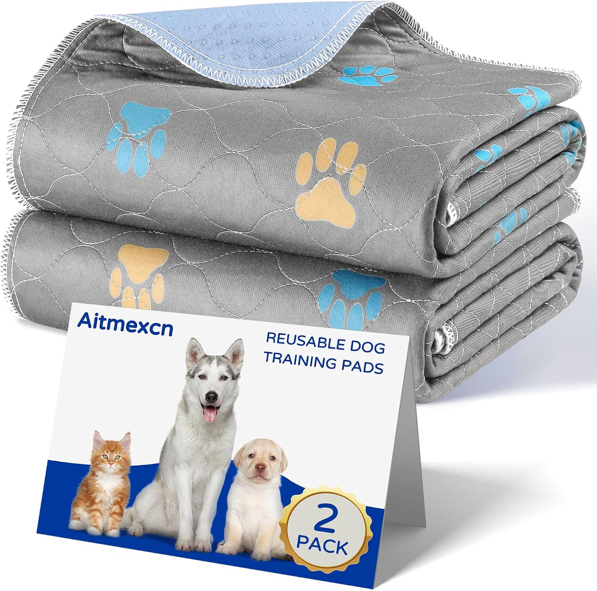 Aitmexcn Washable Pee Pads for Dogs, Waterproof, 18 x 24 in, 4 Pack | Super Absorbent, Waterproof and Non-Slip; Washable, Reusable Dog Pads for Crates, Playpens, Floors, Furniture and Travel