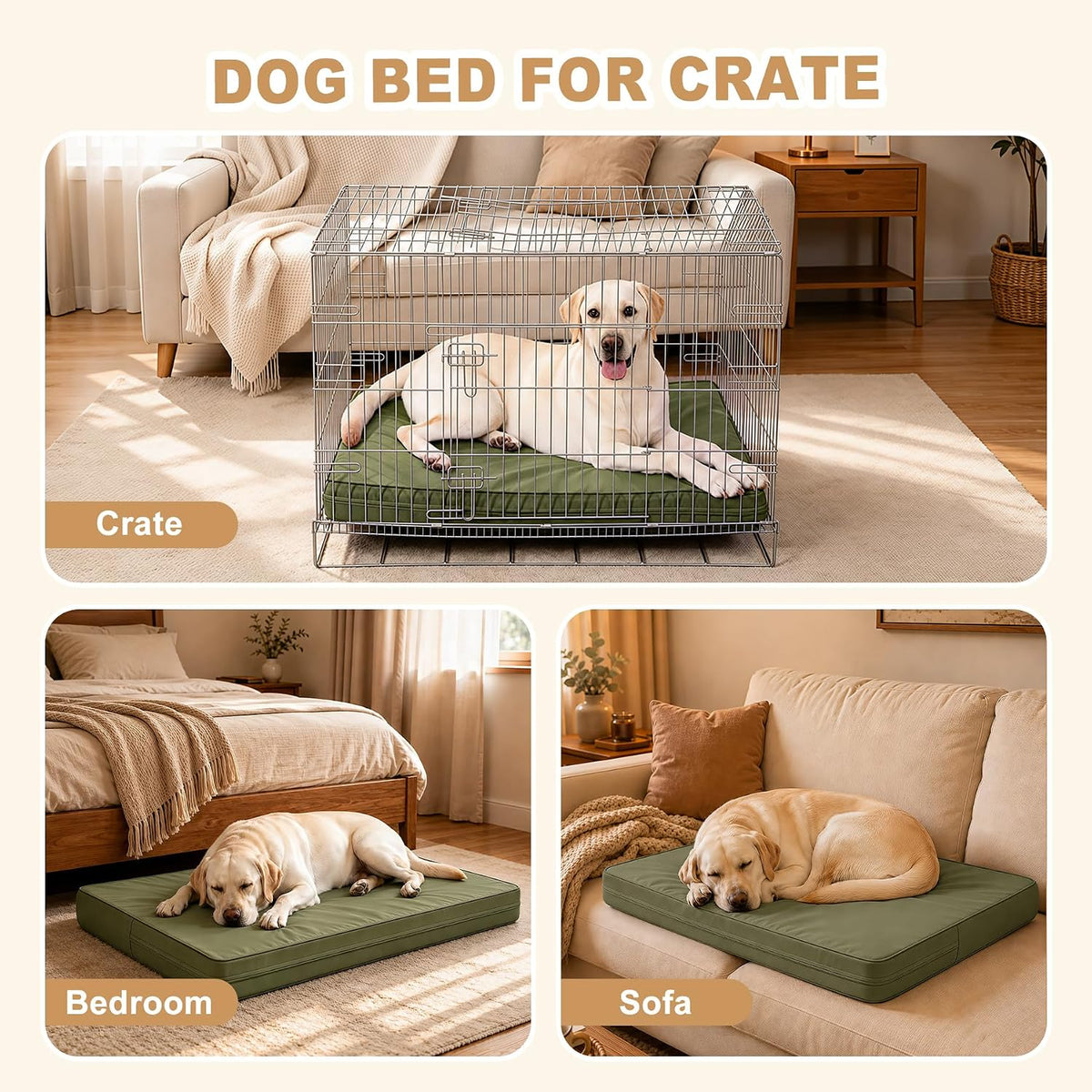 XXL Dog Bed Waterproof Washable, Wipeable Leather Large Crate Pad 48" Green