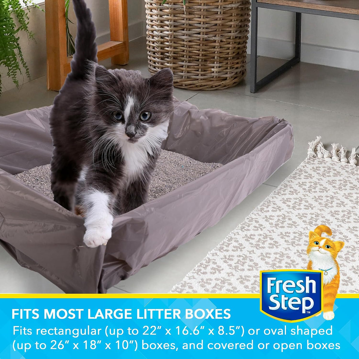 Fresh Step Drawstring Cat Litter Liners,Unscented, 3 ft x 19 in, 7Ct, 4-Pk | Heavy-duty bags, unscented, drawstring closure, X-large oval or rectangle pans