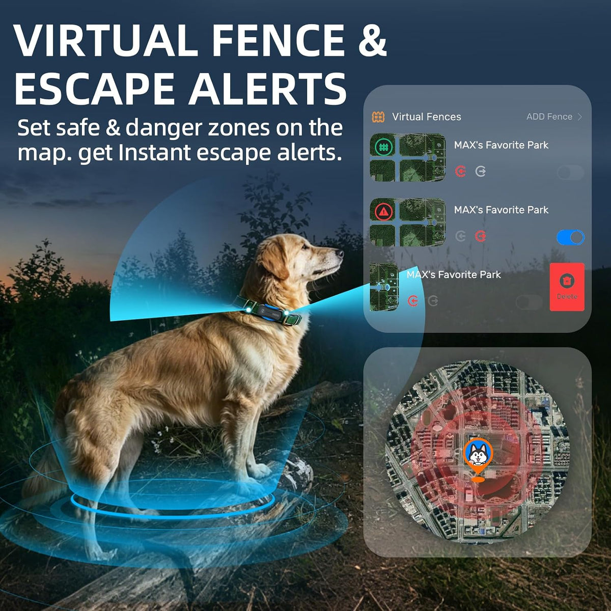 DBDD GPS Dog Trackers, 12 Mon Sub, Real-Time Loc, E-Fence, Health Monitor