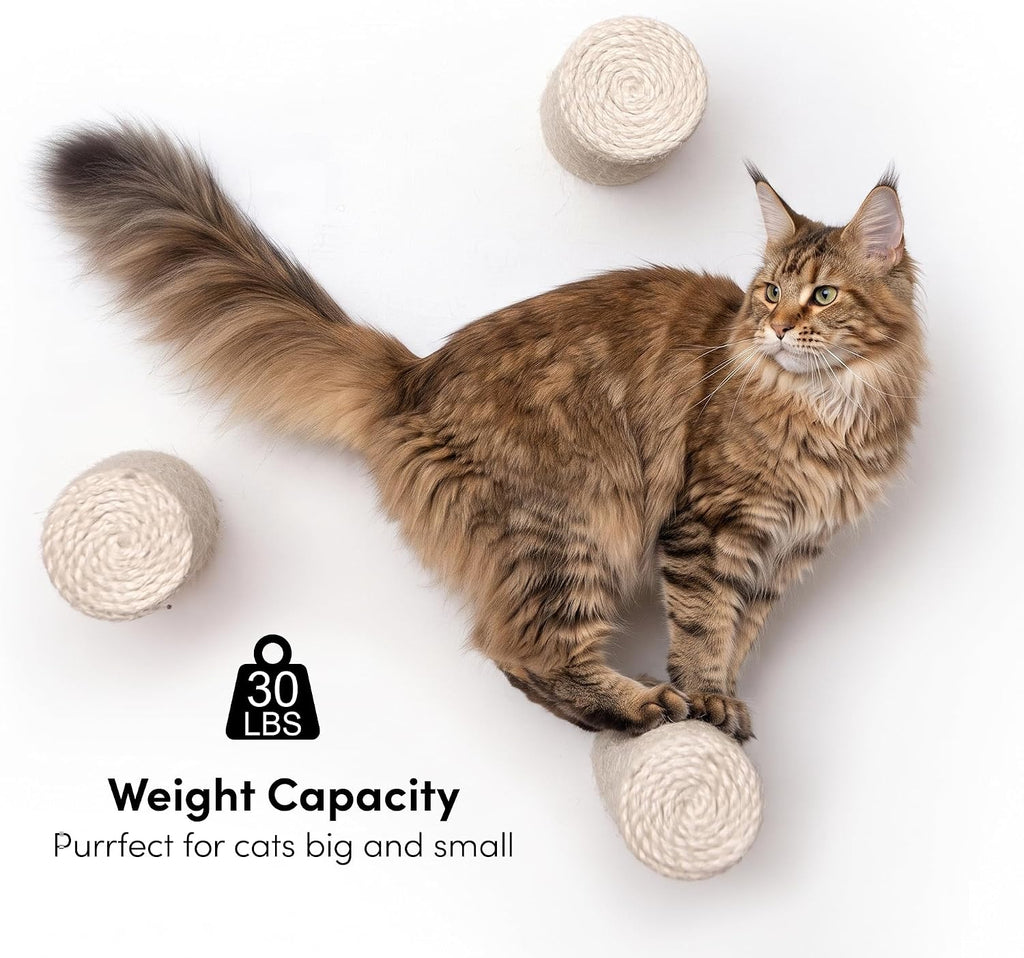 xympo Wall-Mounted Cat Climbing Steps, Floating Sisal Scratching Posts, 8 Inch, 3 Pack, Easy Drywall Install