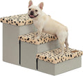 Zerbuger Dog Stairs with Storage, Beige Leopard 3 Steps Dog Ramp no Condo
