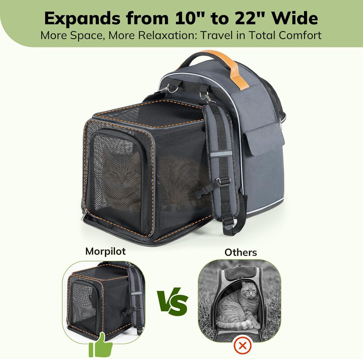 Morpilot Expandable Cat Carrier Backpack for Small Dogs & Cats Up to 12lbs