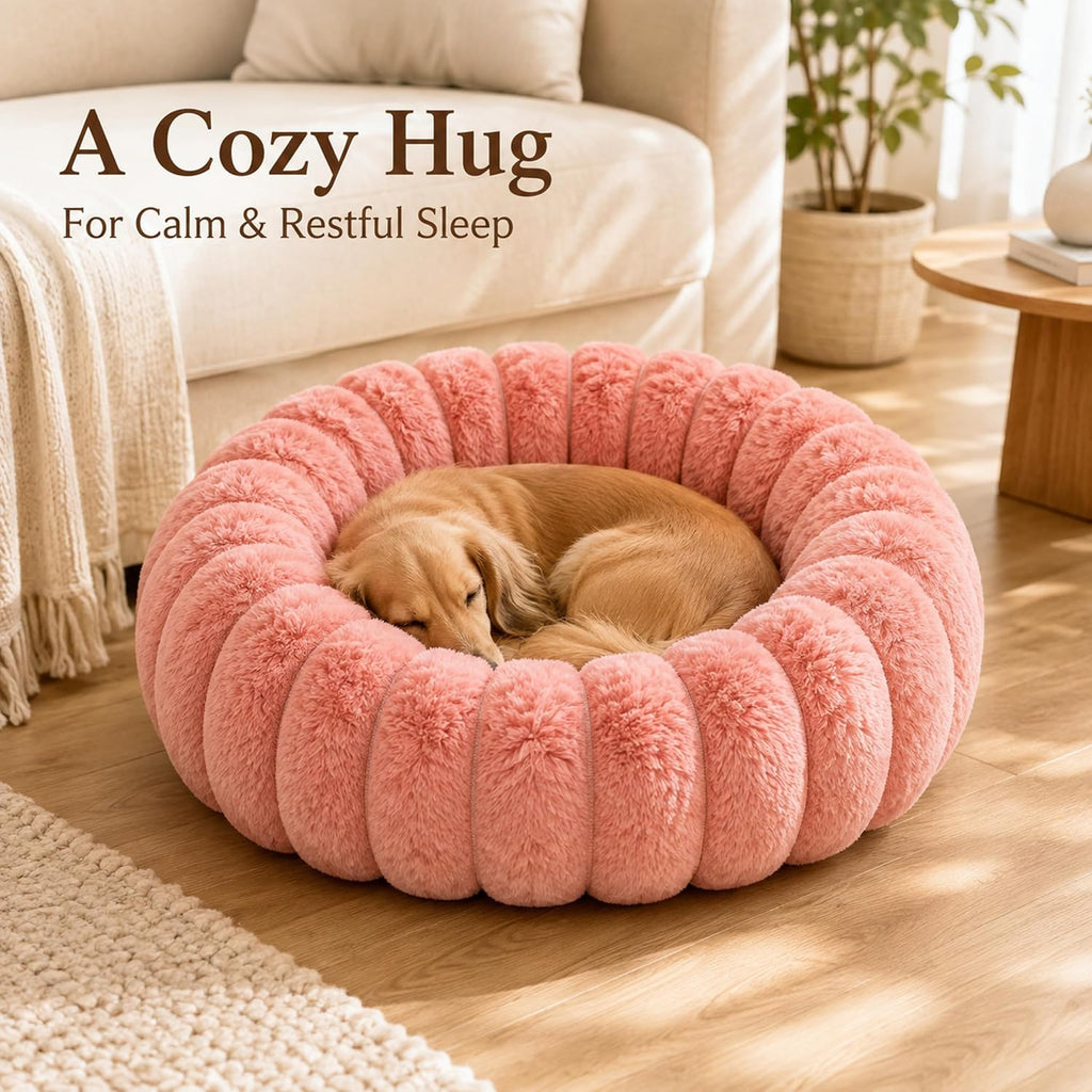 Calming Dog Bed Medium Size Dog Donut Washable Pet Bed, 31.5” Pink