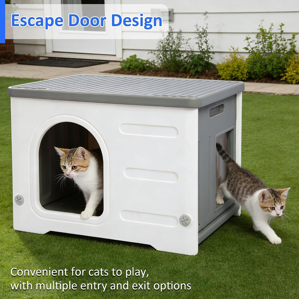Rockever HDPE Cat House with Mat, Outdoor Waterproof Easy Clean Shelter