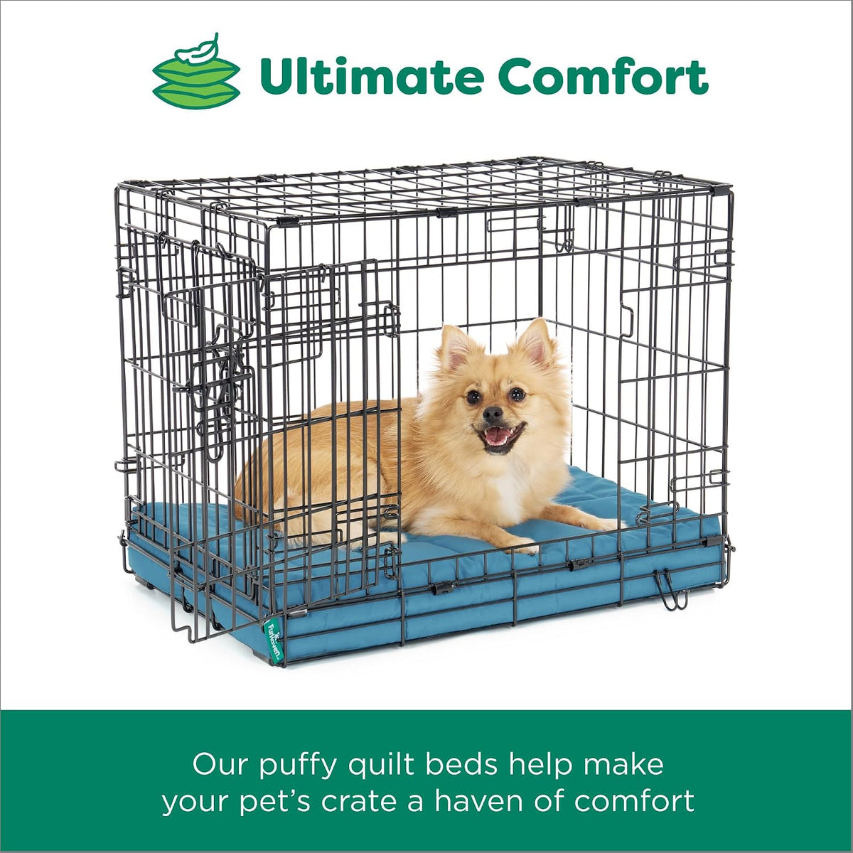 Furhaven Orthopedic Dog Bed – Puffy Quilted Foam Mattress with Removable Washable Cover, Soft & Supportive for Kennels & Crates - Large, Lagoon
