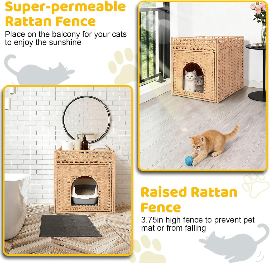 Hidden Cat Litter Box Enclosure Furniture, Dog Proof Indoor Cat House