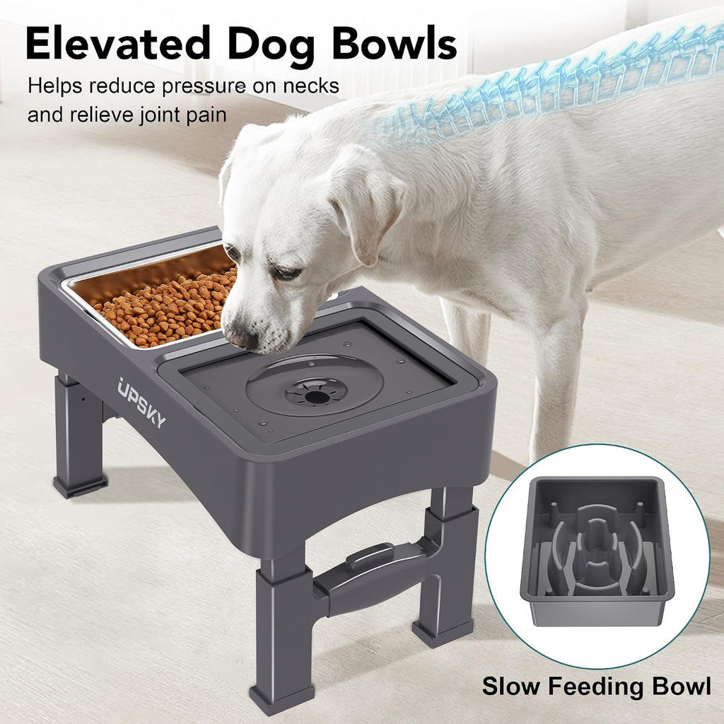 UPSKY 3-in-1 Elevated Dog Bowls Set with 4 Height Adjustable Stand, Gray