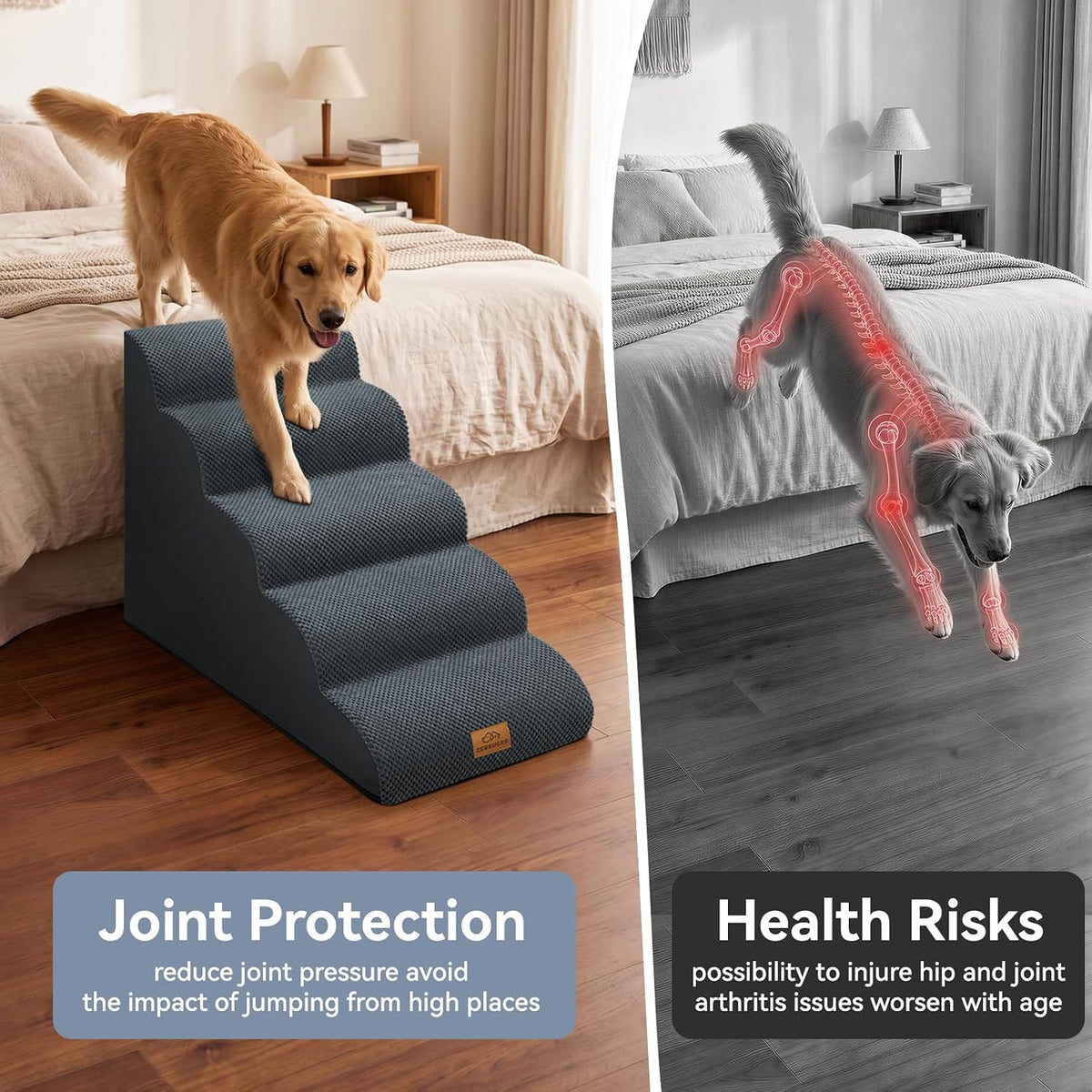 Zerbuger Dog Ramp and Stair for Bed 16" H-22 H,3-Step Cat Stair for Sofa