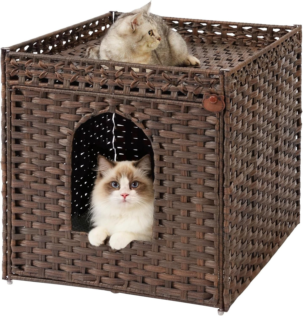 SETVSON Cat Litter Box Enclosure, Large PE Rattan Side Table, Brown