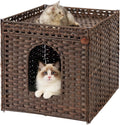 SETVSON Cat Litter Box Enclosure, Large PE Rattan Side Table, Brown
