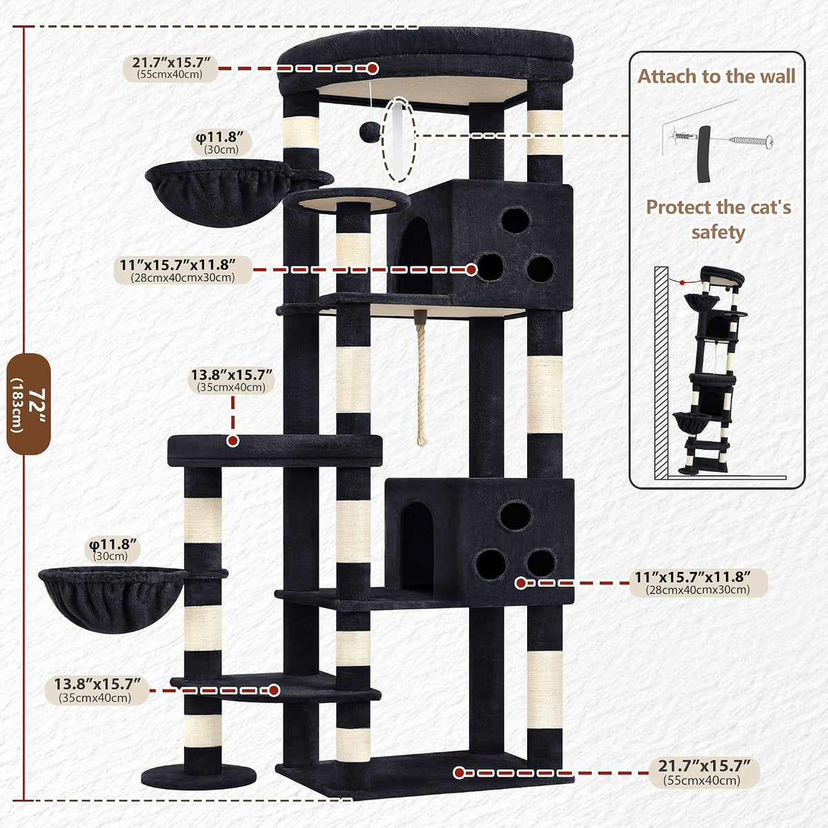 Gitelsnour Cat Tree Tower, Sturdy Structure for Large Audlt Cats GCT807G