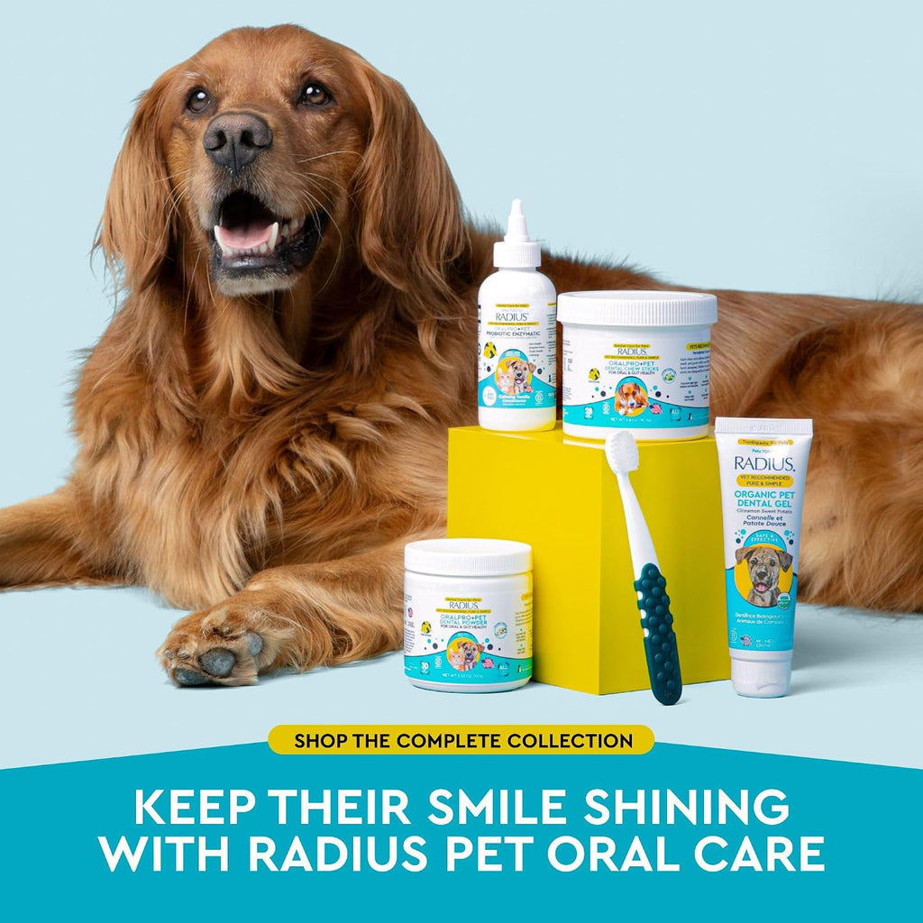 Radius OralPro+ Pet Dental and Gut Powder - Enzyme-Powered Dog and Cat Plaque and Tartar Remover - Natural Vanilla Daily Meal Topper for Fresher Breath & Digestive Balance - 3.5 Oz, Scoop Included