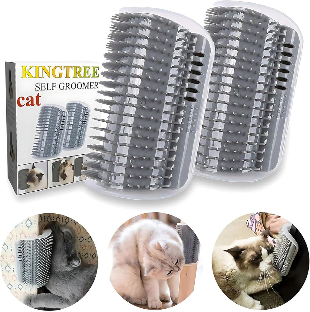 Kingtree Cat Wall Scratcher Self Groomer with Catnip, 2PCS Softer Cat Corner Brush Face Scratchers, Wall Corner Groomer Self Grooming Massage Combs for Long & Short Fur Cats 