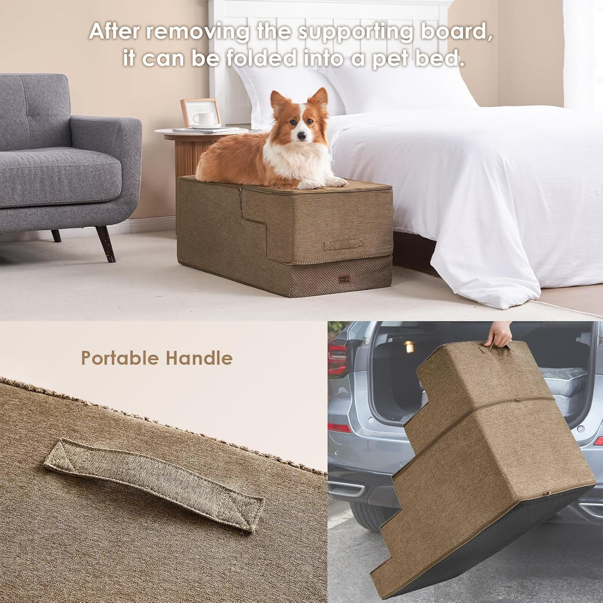 EHEYCIGA Dog Stairs for High Bed 25" H, Extra Wide Dog 5-Step, Camel