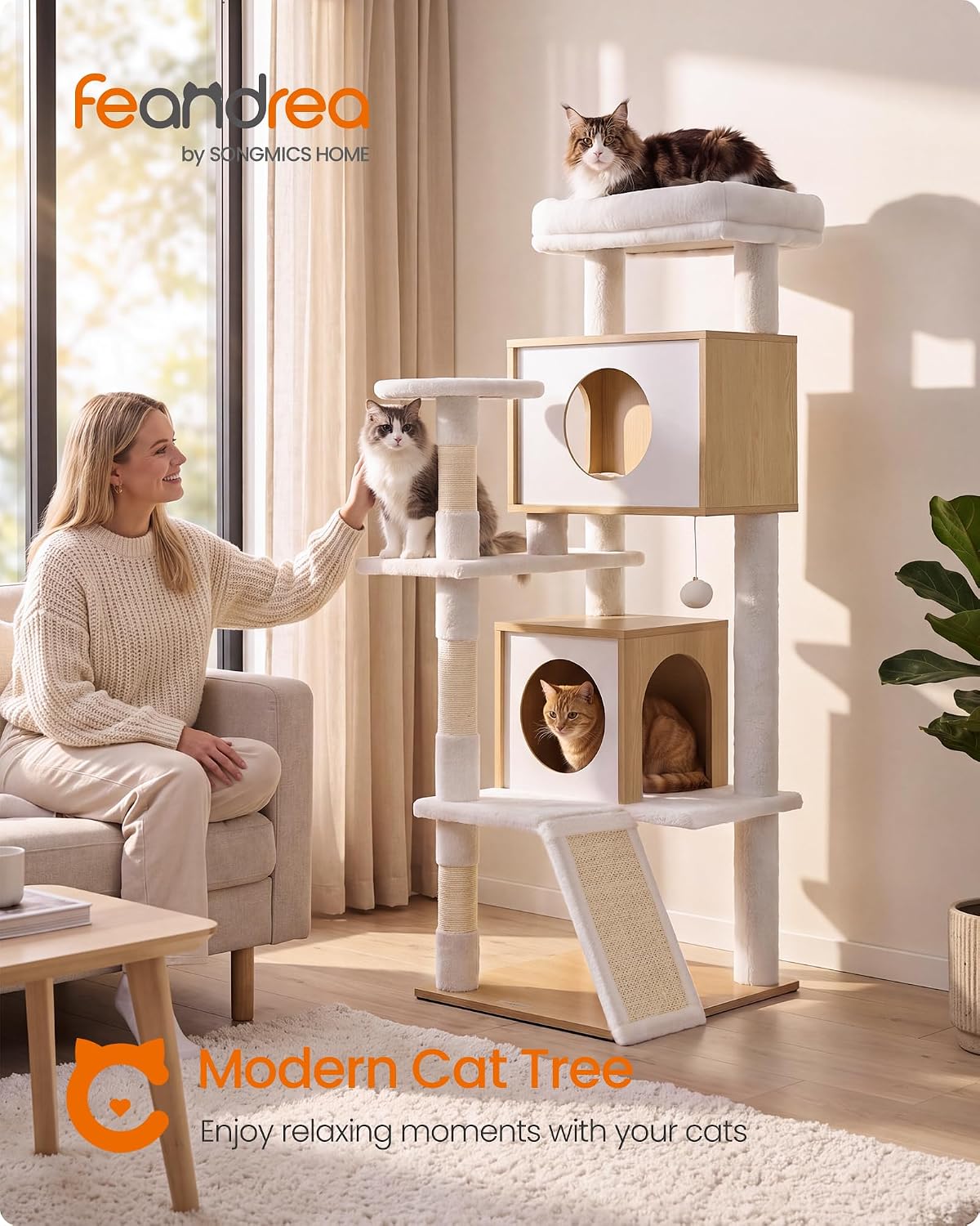 Feandrea Cat Tree, 5-Tier Cat Tower with 2 Condos, 55.1 in