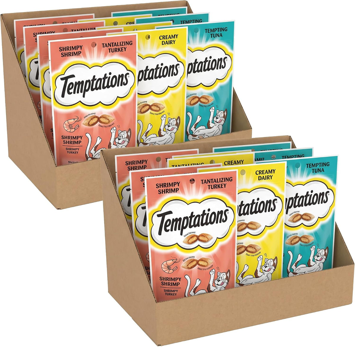 Temptations Cat Treats Classic Crunchy and Soft Cat Treats Variety Pack,6.3 oz. Pouches,(Pack of 12)