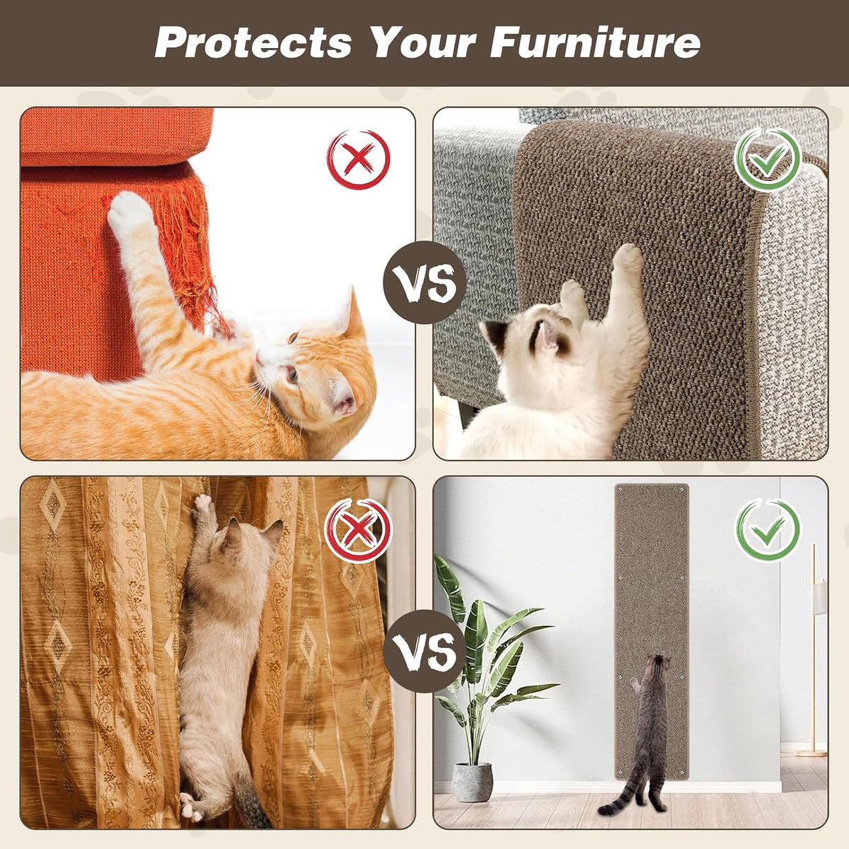 FHTONGE 71x15.8" Thickened Cat Wall Climbing Carpet with 16 Fixed Nails