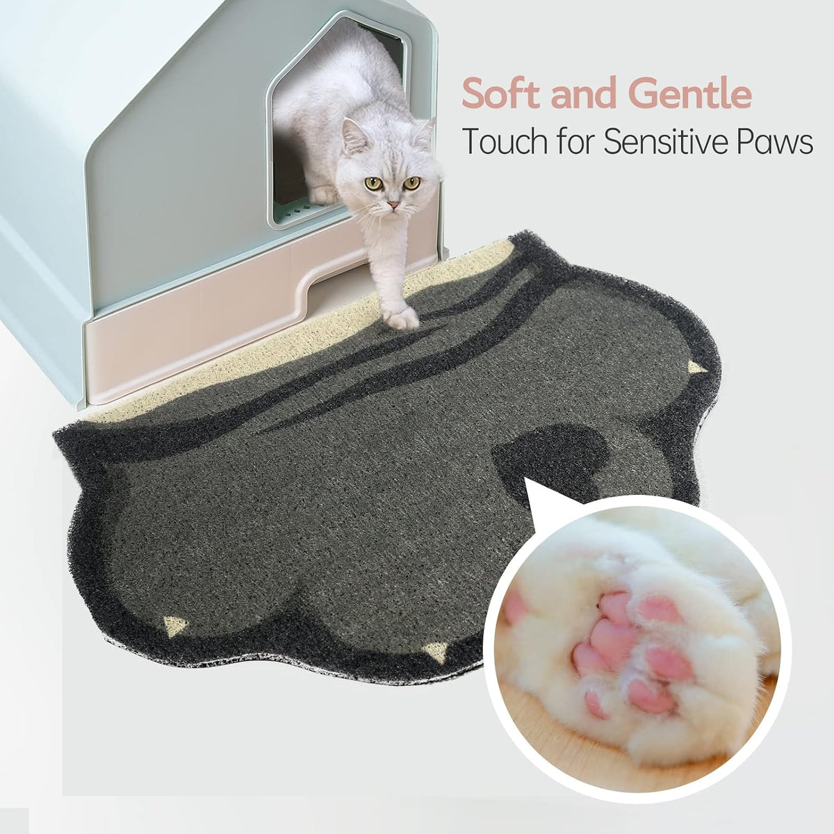 Cute Cat Litter Mat 24”x16”, Litter Box Mat, Litter Trapping Mat, Soft on Kitty Paws, Easy Clean, Anti Slip, Pet Accessories, Door Floor mats - TigerSpot Blackpaw