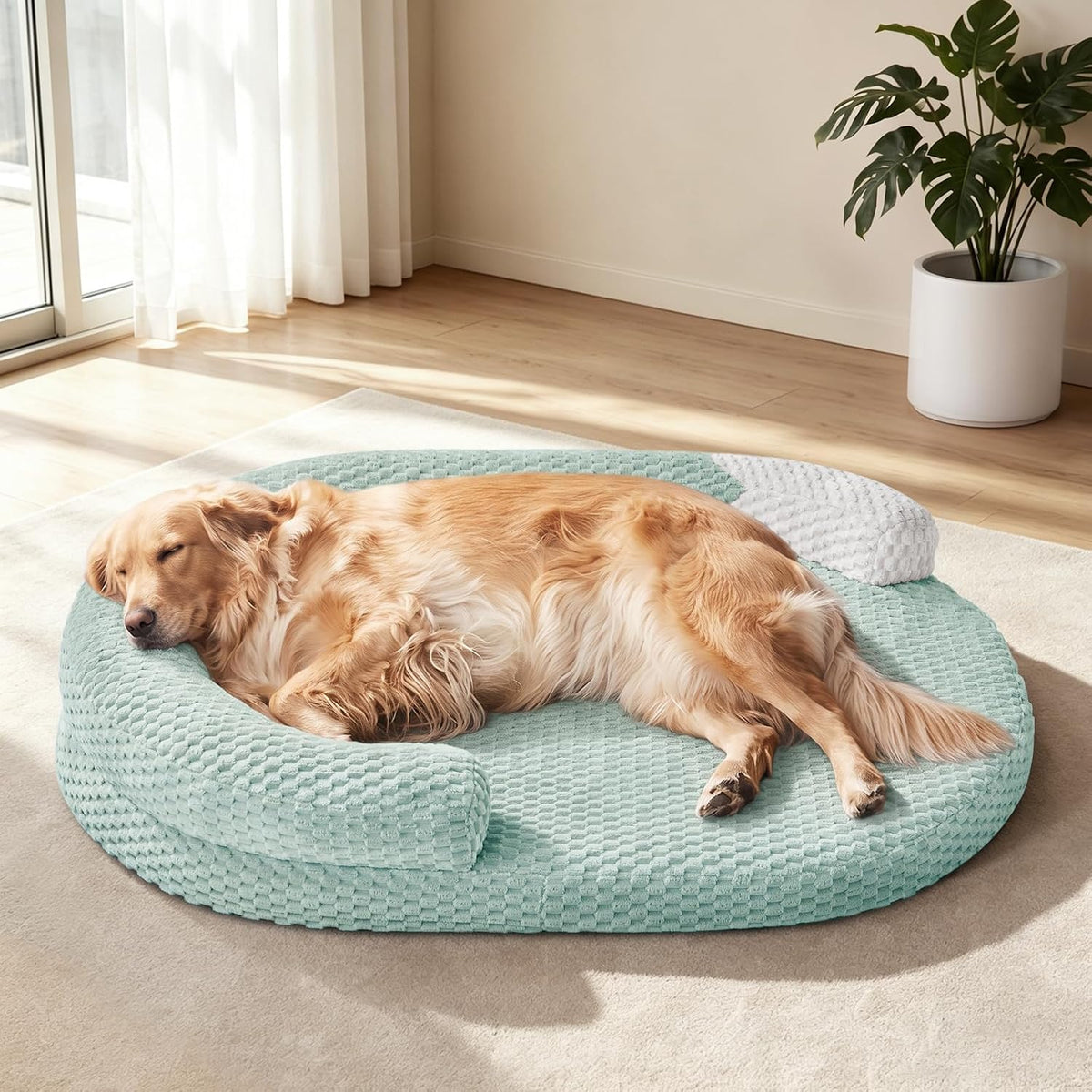 JOEJOY XL Orthopedic Dog Beds Large Sized Dog, Extra Large Washable Waterproof Oval Large Dog Bed with Removable Cover, Egg-Crate Foam Pet Bed with Bolster & Non-Skid Bottom, Green, 42''x31''