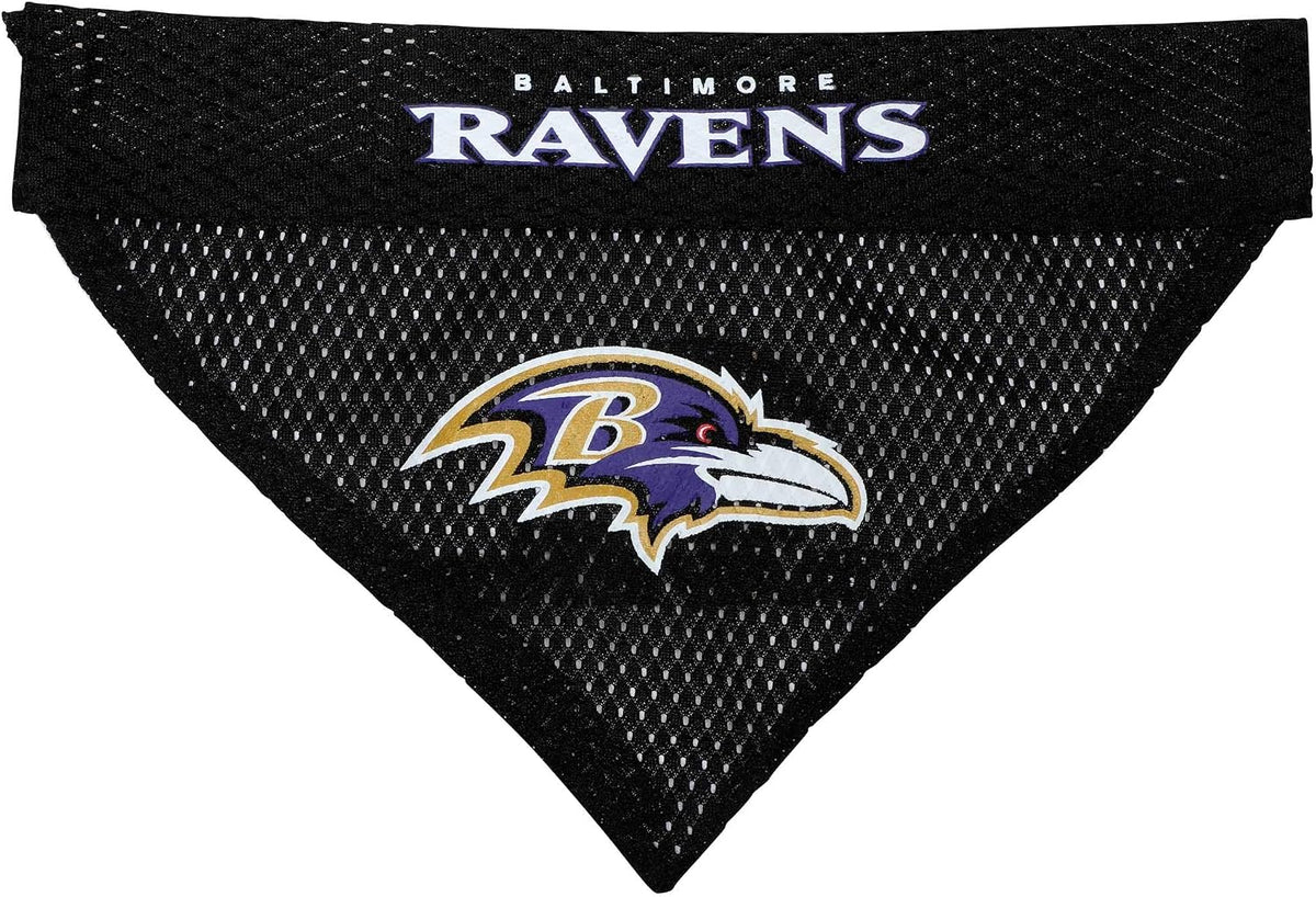 Pets First NFL DOG BANDANA - BALTIMORE RAVENS REVERSIBLE PET BANDANA. 2 Sided Sports Bandana with a PREMIUM Embroidery TEAM LOGO, Small/Medium. - 2 Sizes & 32 NFL Teams available