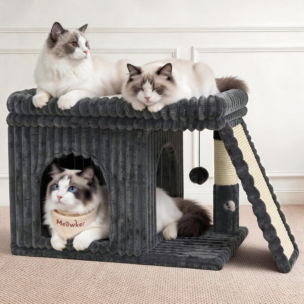 Cat Tree Tower with 15.7x23.6 Perch Bed, Dark Gray Striped Fabric
