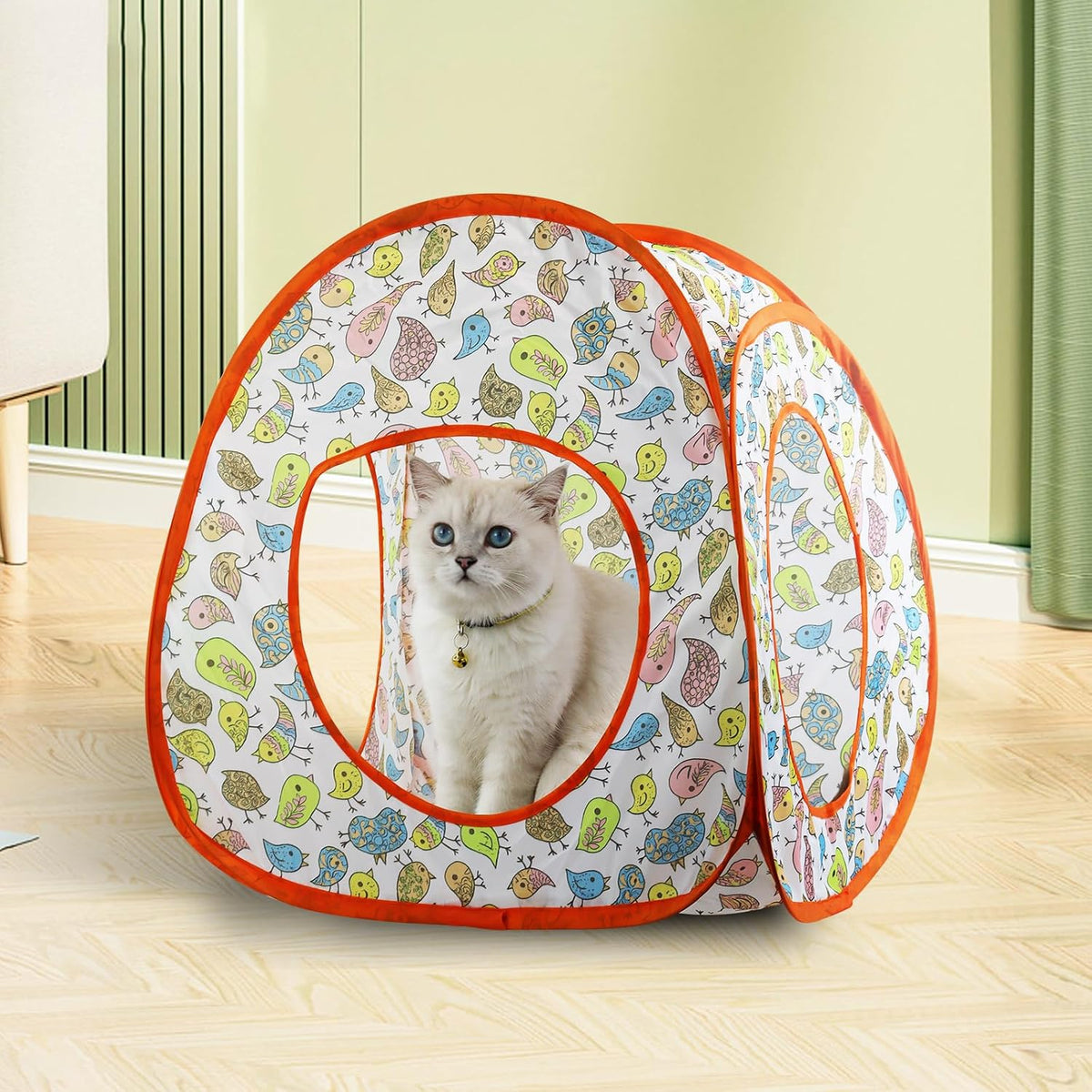 Andiker Cat Tent, 3 Holes Safe and Strong Cute Cats Tunnel Collapsible Easy to Carry Cat House for Indoor Cats Kittens Hiding Playing Training Sleeping (Tent Bird)