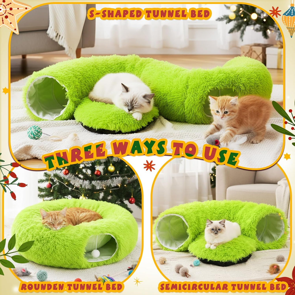 Thyle Christmas Cat Tunnel Bed, Green, 3ft X 3ft X 9.8in, Plush
