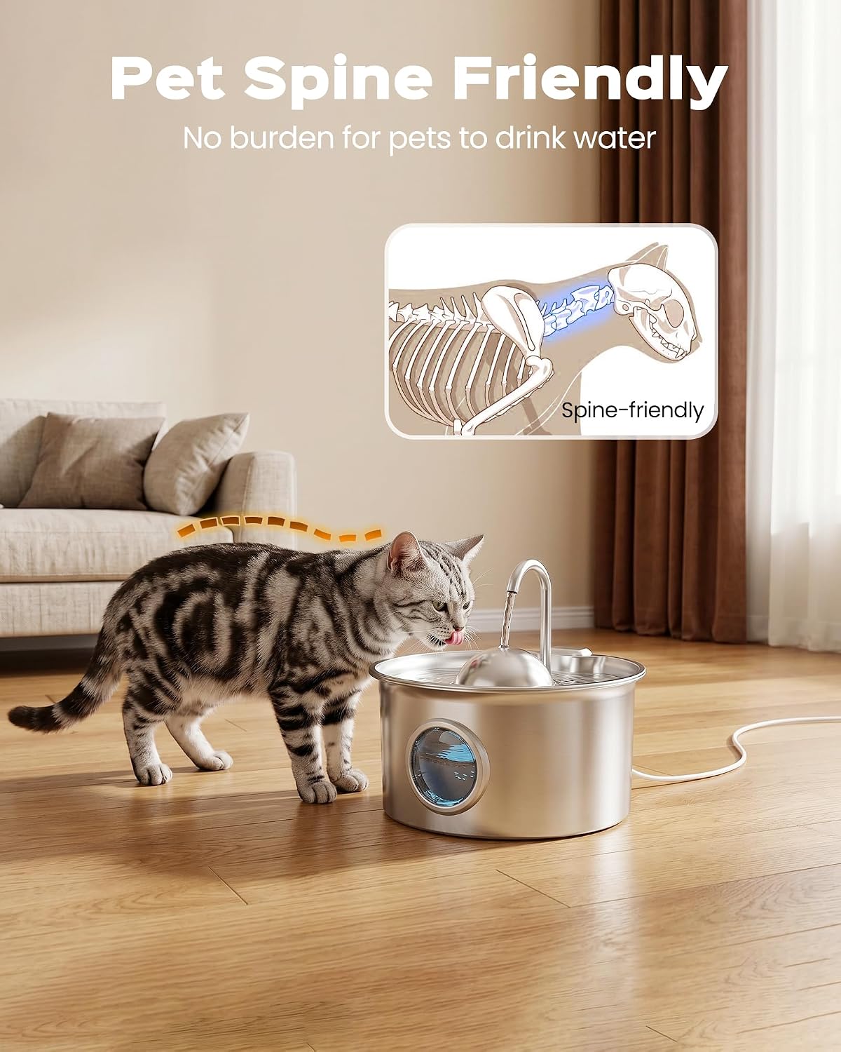 Stainless Steel Cat Water Fountain: Cat Fountain & 6 Filters + 3 Sponges