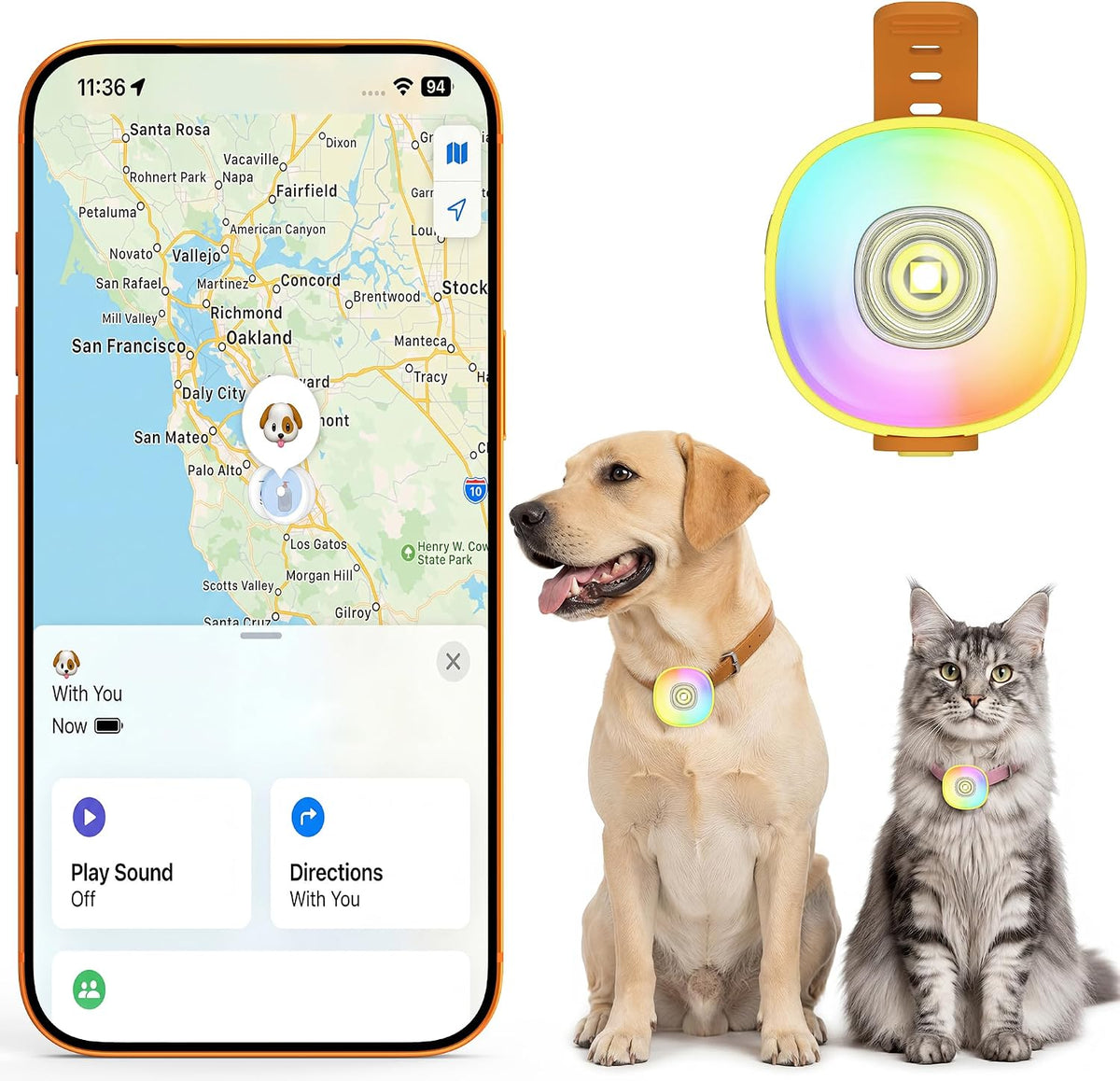 Zellar 2-in-1 Dog Tracker GPS with LED Light, Pet GPS for Pets,Rechargeable