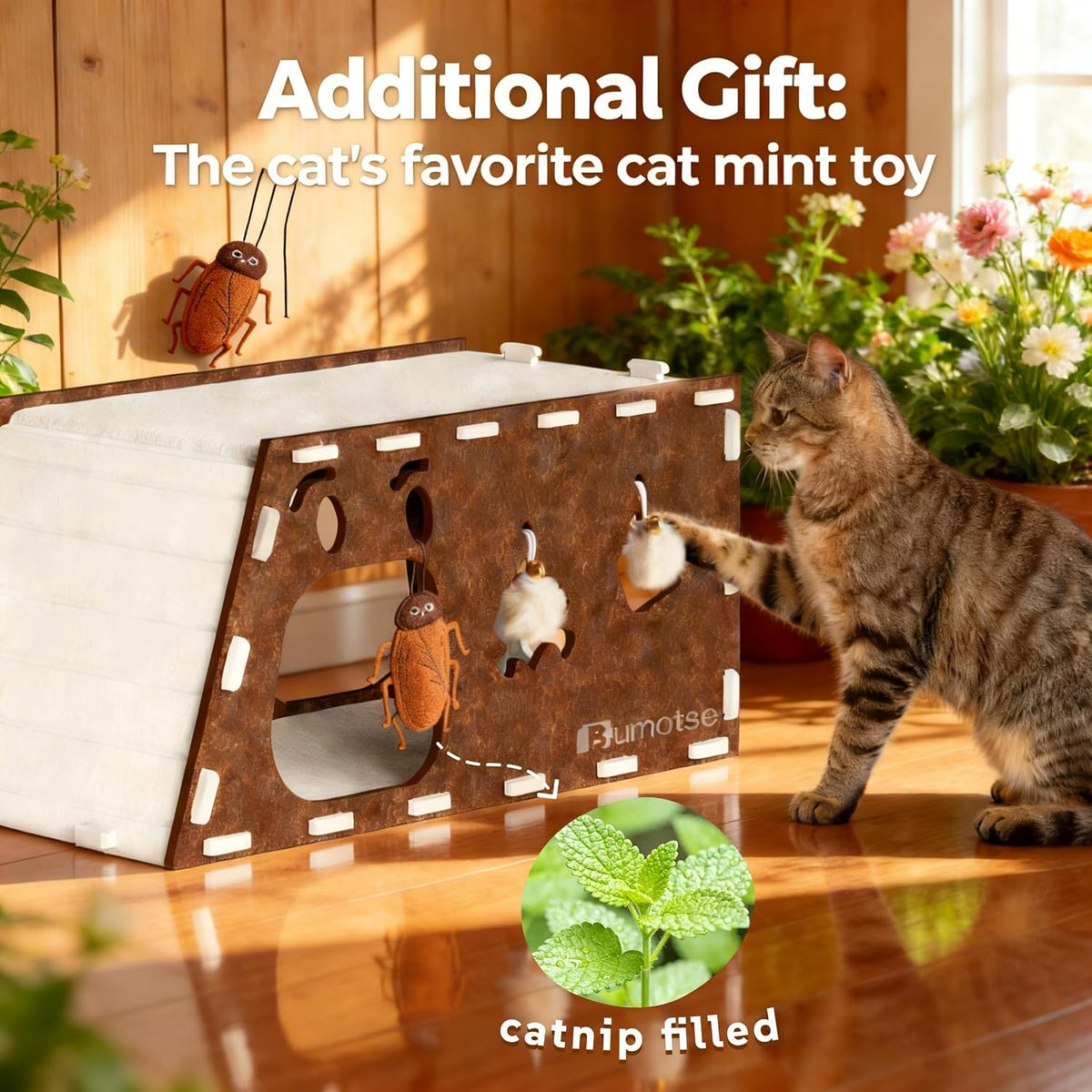 Cat Tunnel House for Indoor Cats, 3-in-1 Felt Cave and Scratcher