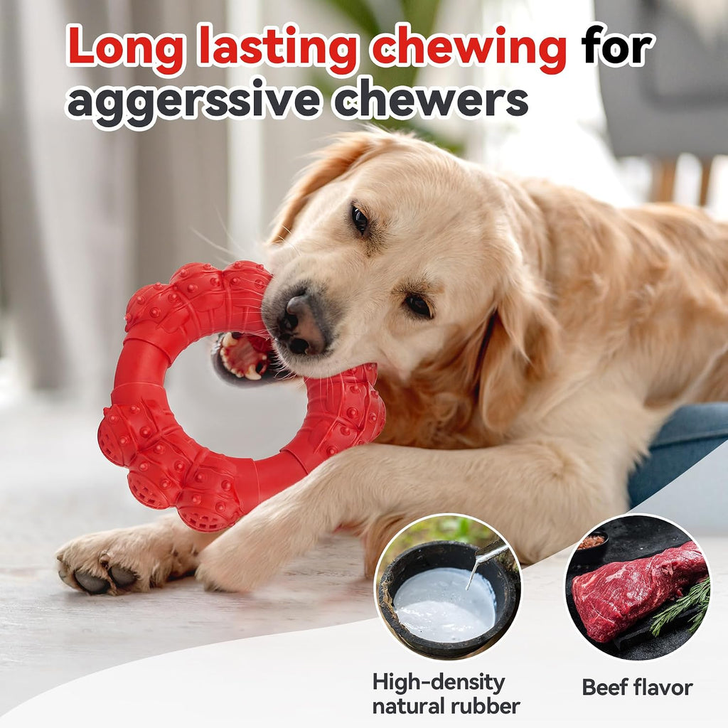 Indestructible Dog Chew Toys for Aggressive Chewers, Super Chewer Toys for Medium Large Dogs, Interactive Ring Toy, Heavy Duty Teething Toys