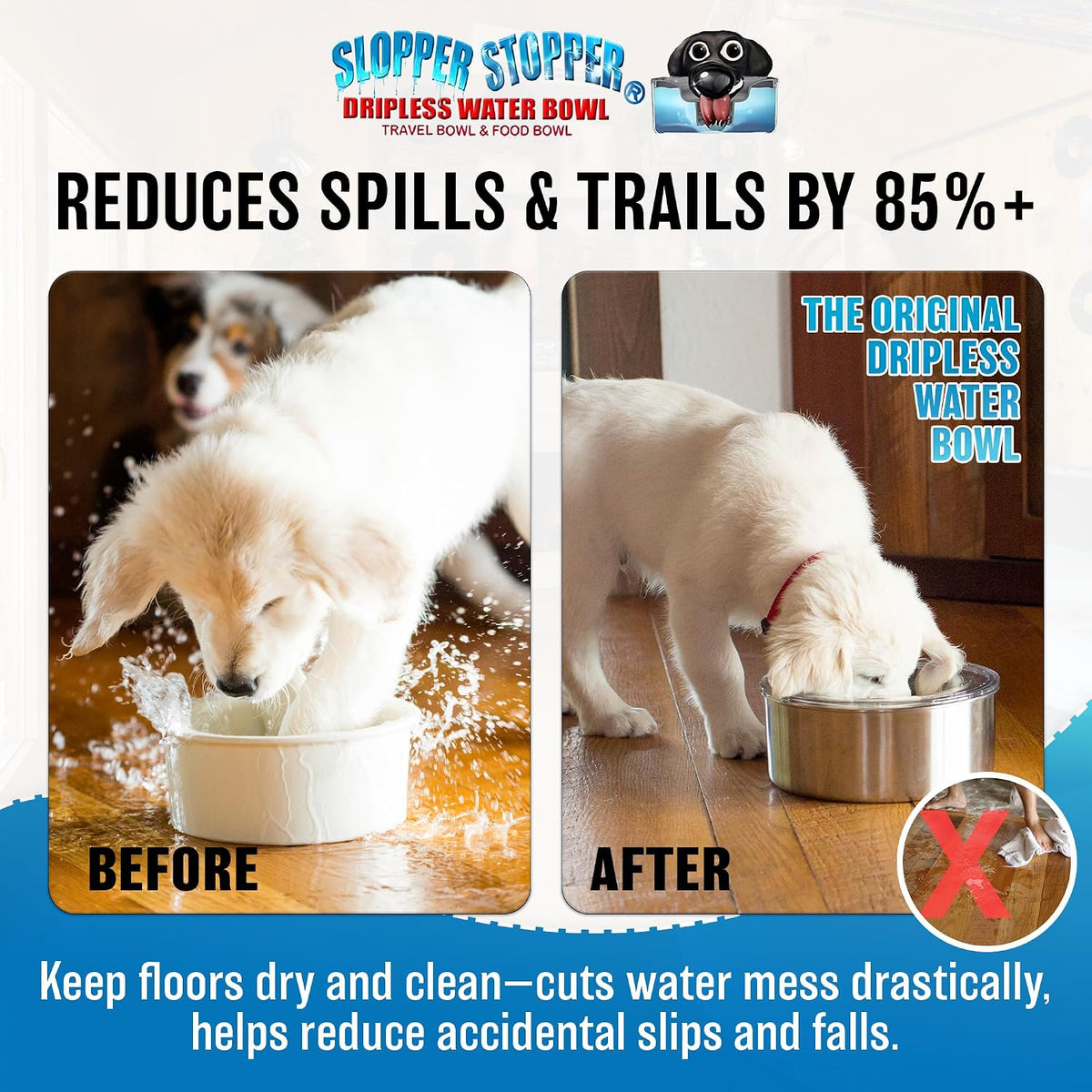 Tritan Plastic Dripless Water Bowl with Lid – Holds 1 Gal, Reduces Spills & Trails Up to 85%+, Water Bowl for Medium Breed Dogs (21-50 lbs), The Original Slobber Stopper 