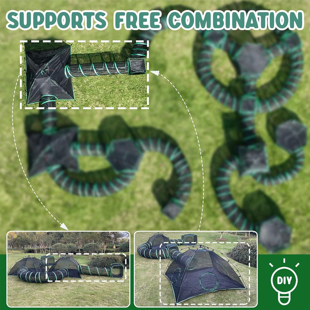 Pawtenda 3-in-1 Cat Tent & Enclosure Outdoor, Foldable Playpen with Tunnels