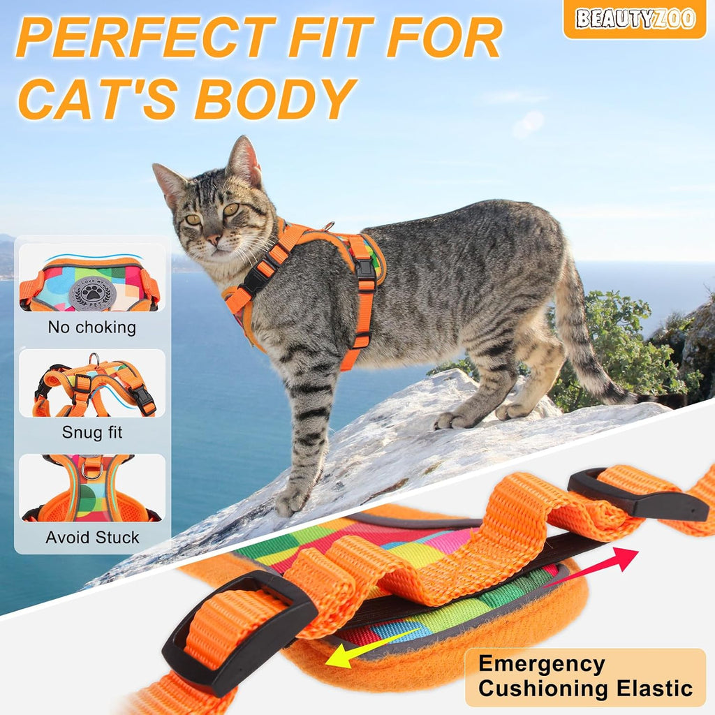 BEAUTYZOO Cat Harness and Leash,Escape Proof Easy-On Vest w/Neck Buckle, S