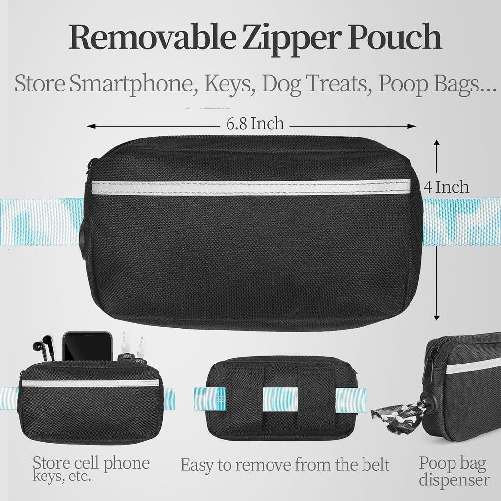 iYoShop Hands Free Dog Leash with Zipper Pouch, White-Blue Mix, Large