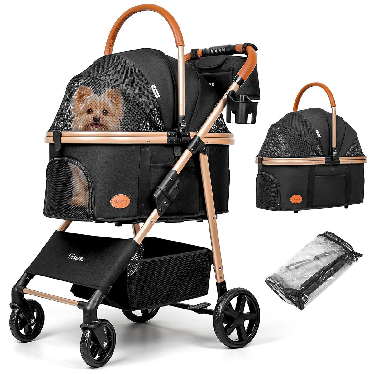 Dog Cat Stroller for Small/Medium Pets, 50 lbs, 3-in-1 Pet Stroller, Black