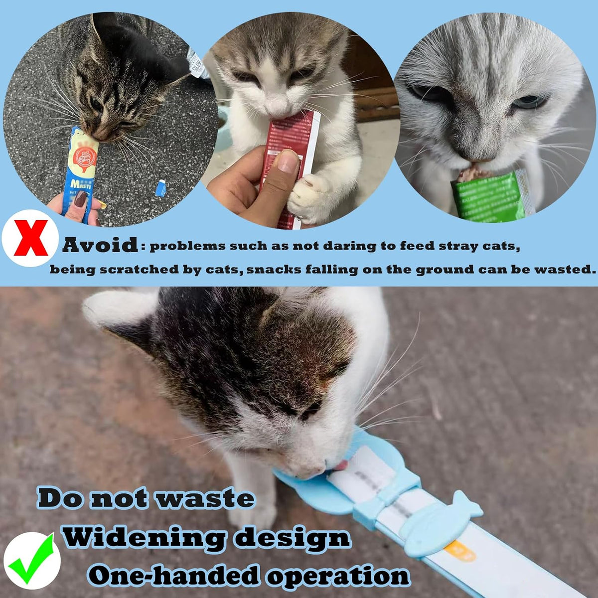 Cat Treat Spoon Squeeze & 3 Pcs Can Lids | Cat Treat Feeder for Liquid Snack | Universal Silicone Pet Can Covers BPA Free | Churu Spoon Dispenser(Blue)