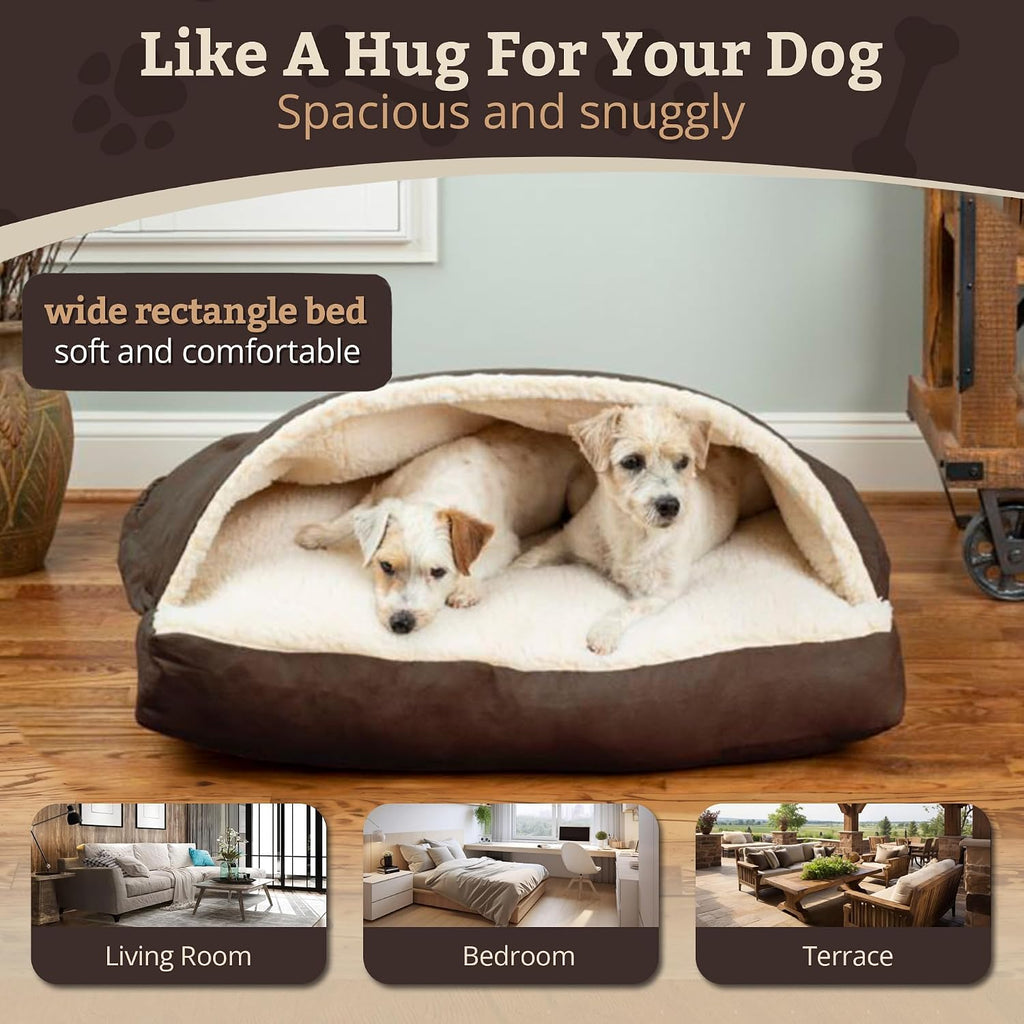 Snoozer Rectangle Cozy Cave Dog Bed, Hooded Dog Bed, Hot Fudge (L)