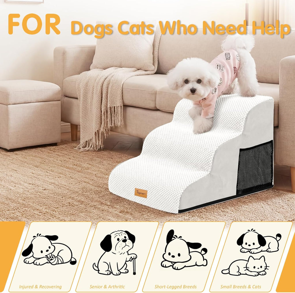 Topmart 3 Tiers Foam Dog Ramps,Non-Slip Pet Step,Extra Wide Deep Dog Stair