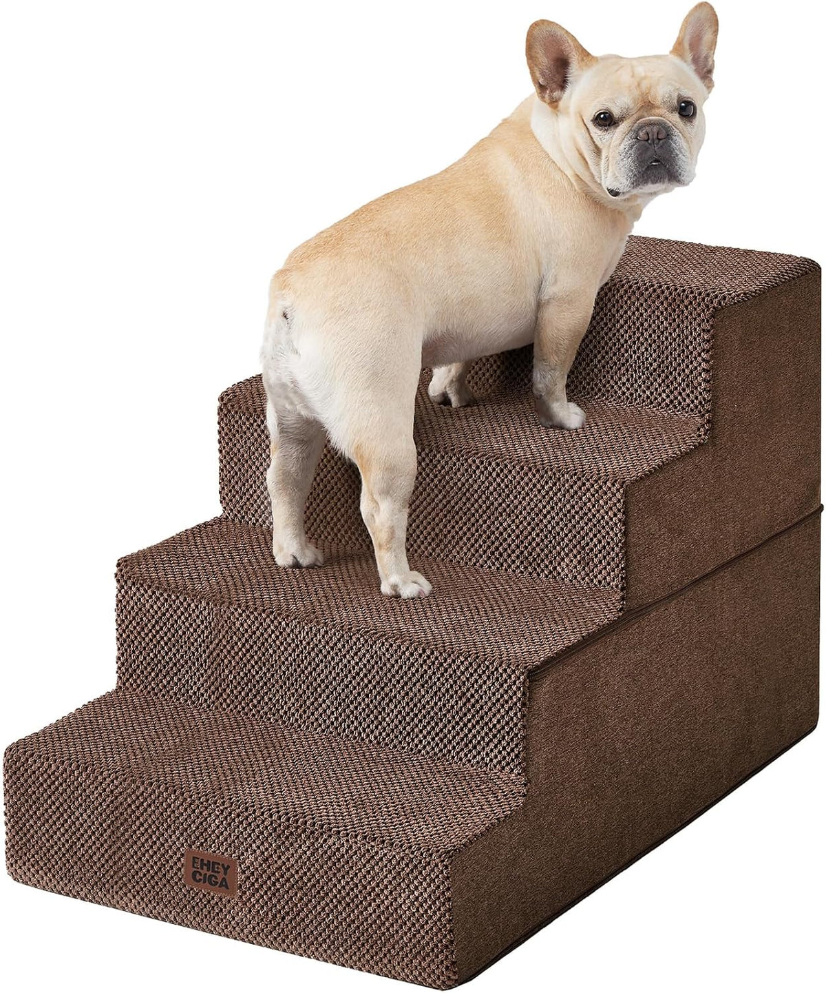 EHEYCIGA Dog Stairs for Bed 20" H, 4-Step Extra Wide Dog Steps, Brown