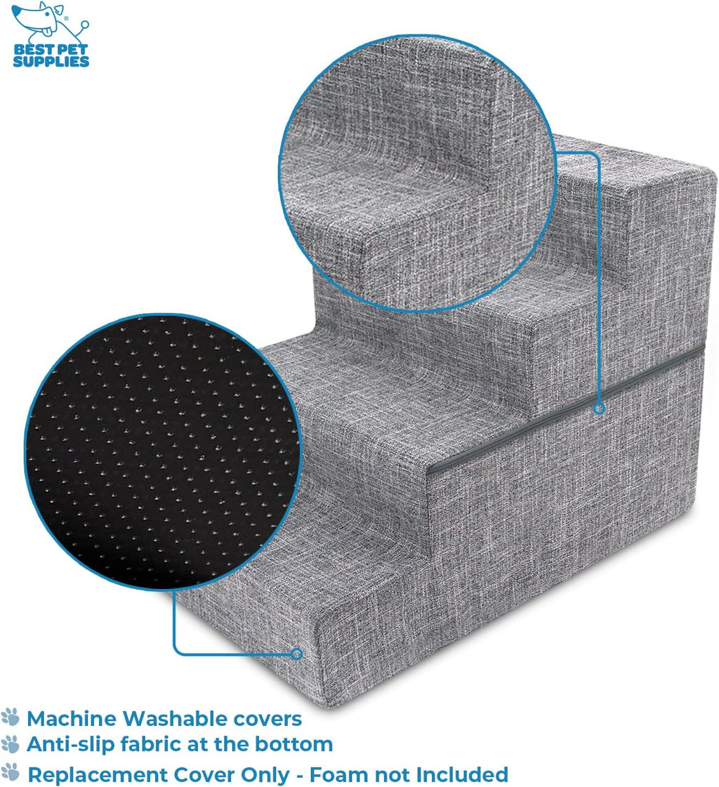 Best Pet Supplies Dog Stairs & Steps - Foam Steps for Small Dogs & Cats, Non-Slip Indoor Balanced Pet Step Support, Dog Ramp, No Assembly, Ash Gray Linen, Foldable 4-Step (22-inch Height)