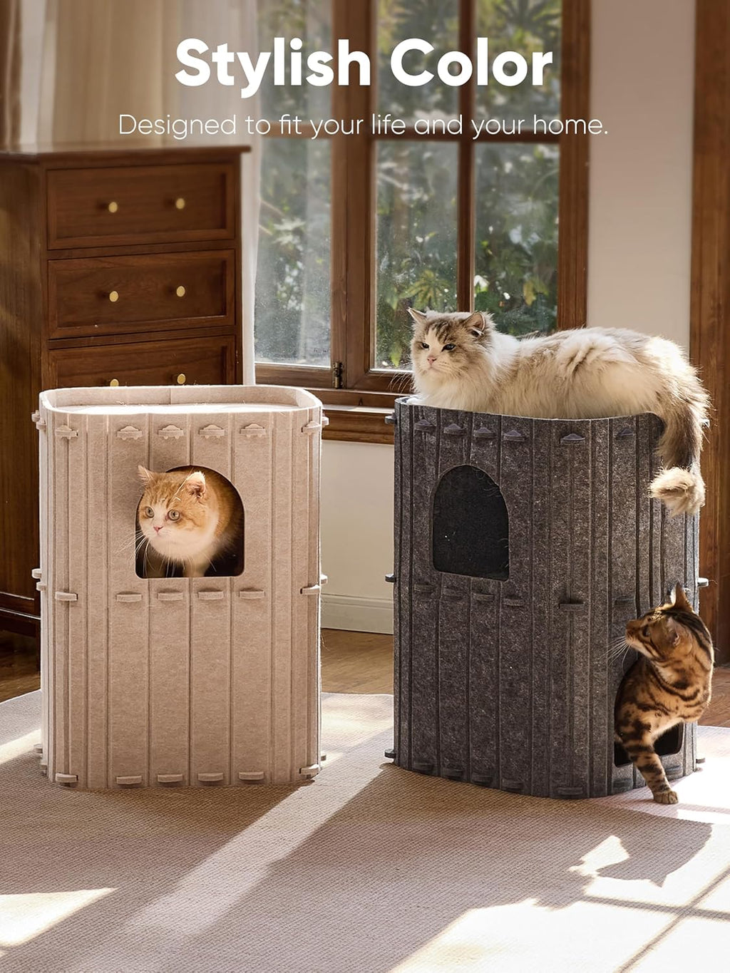 FUKUMARU Cat House for Indoor Cats, Warm Felt Cat Bed, Scratch Resistant