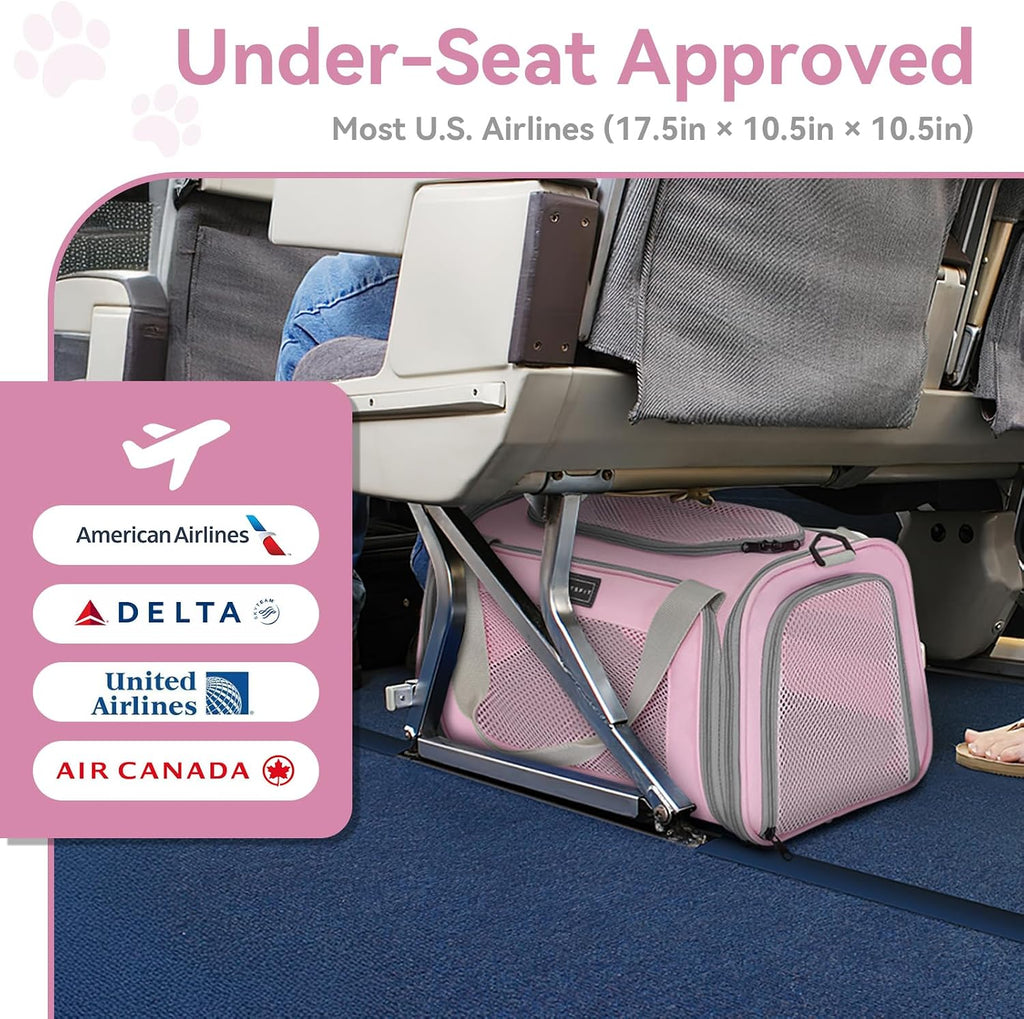 Petsfit Cat Carrier Airline Approved, 17.5×10.5×10.5 in, Pink