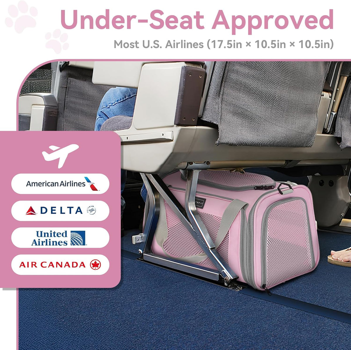 Petsfit Cat Carrier Airline Approved, 17.5×10.5×10.5 in, Pink